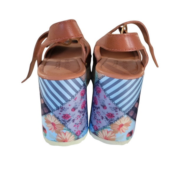 Dolls Kill XHolly Brown Leather Platform Sandals with Patchwork Wedge - Picture 5 of 7